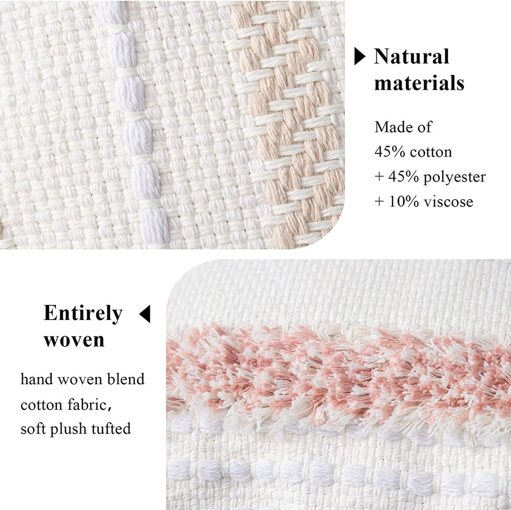 Boho Tufted Throw Pillow Cover 20”×20” – Neutral Pink Textured Decorative Cushion Case with Tassels for Couch or Bed - OurOwnHaven