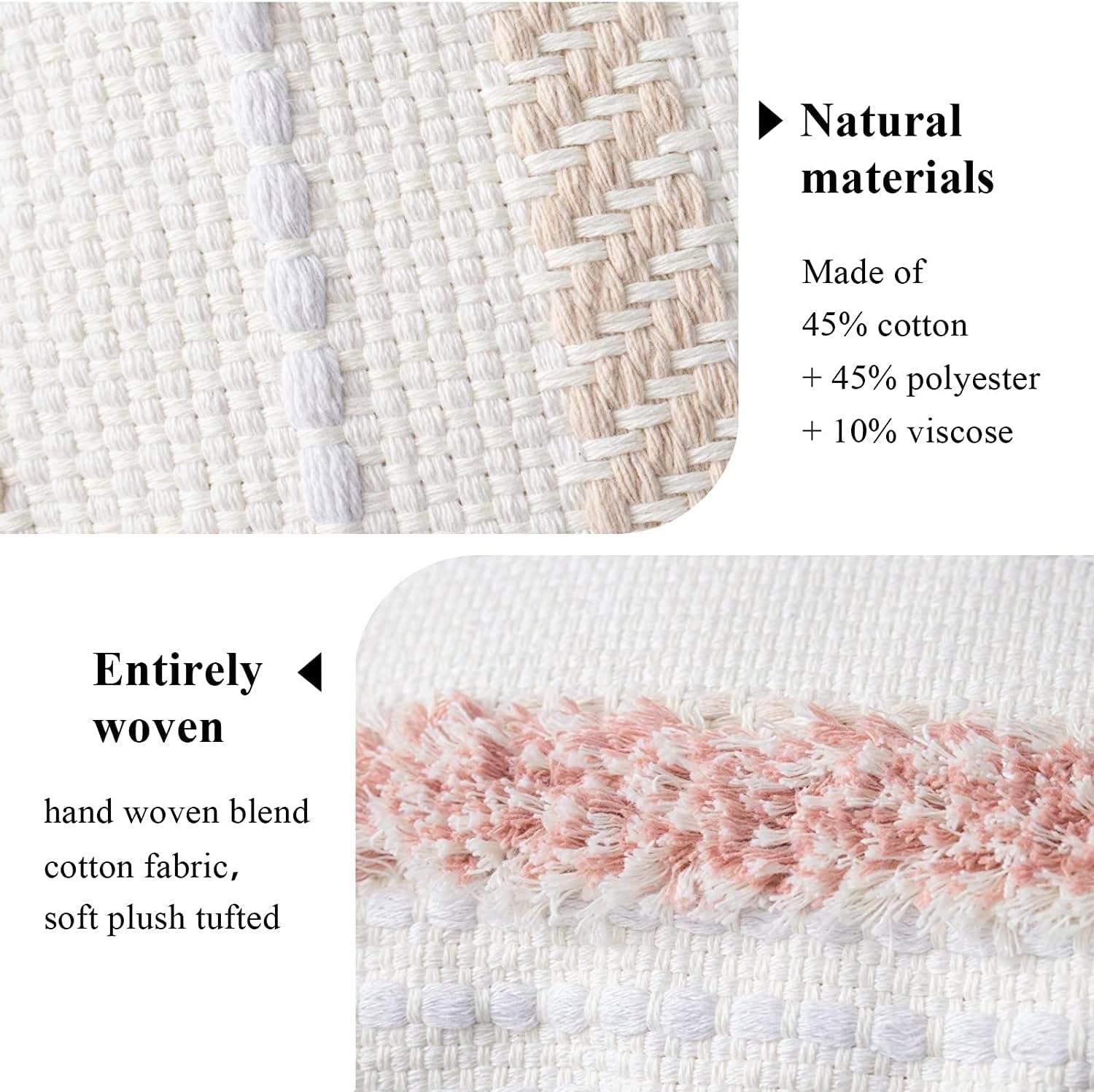 Boho Tufted Throw Pillow Cover 20”×20” – Neutral Pink Textured Decorative Cushion Case with Tassels for Couch or Bed - OurOwnHaven