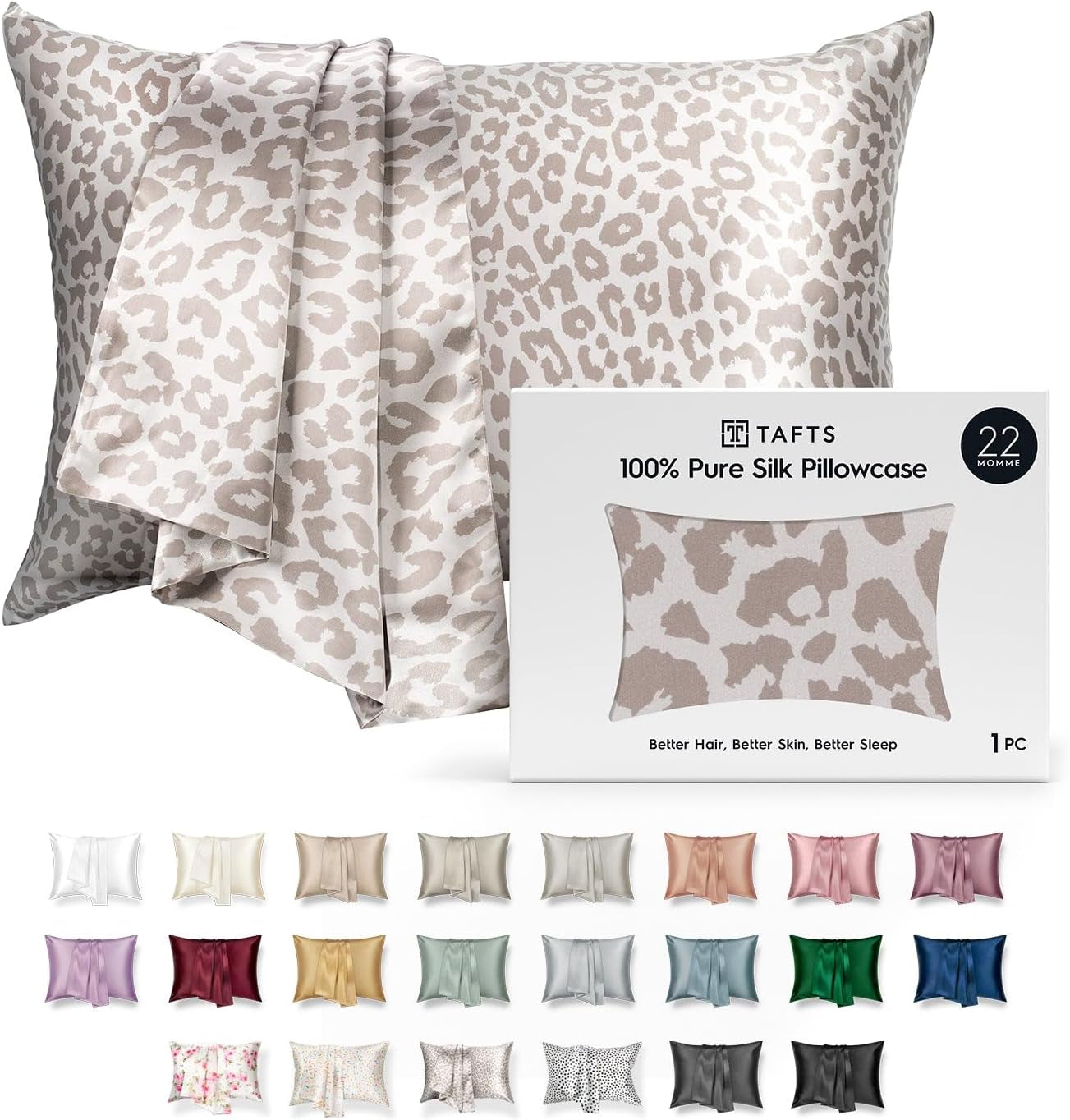 22 Mm 100% Pure Mulberry Silk Pillowcase – 6A Grade, Cooling & Double-Sided for Hair & Skin, Envelope Closure (Leopard, Standard 20”×26”)