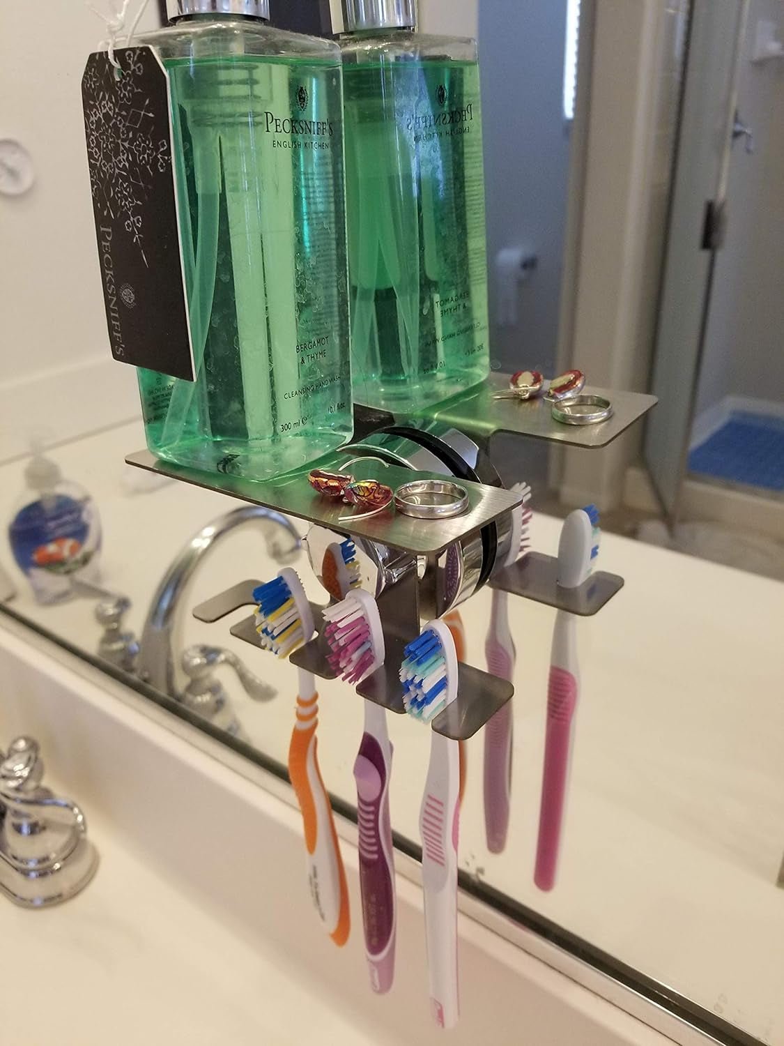 Toothbrush Holder Jewelry Toothpaste Razor Organizer Suction Cup, Mirror, Tile, Wall Mounted, Gift for Bathroom Shower - OurOwnHaven