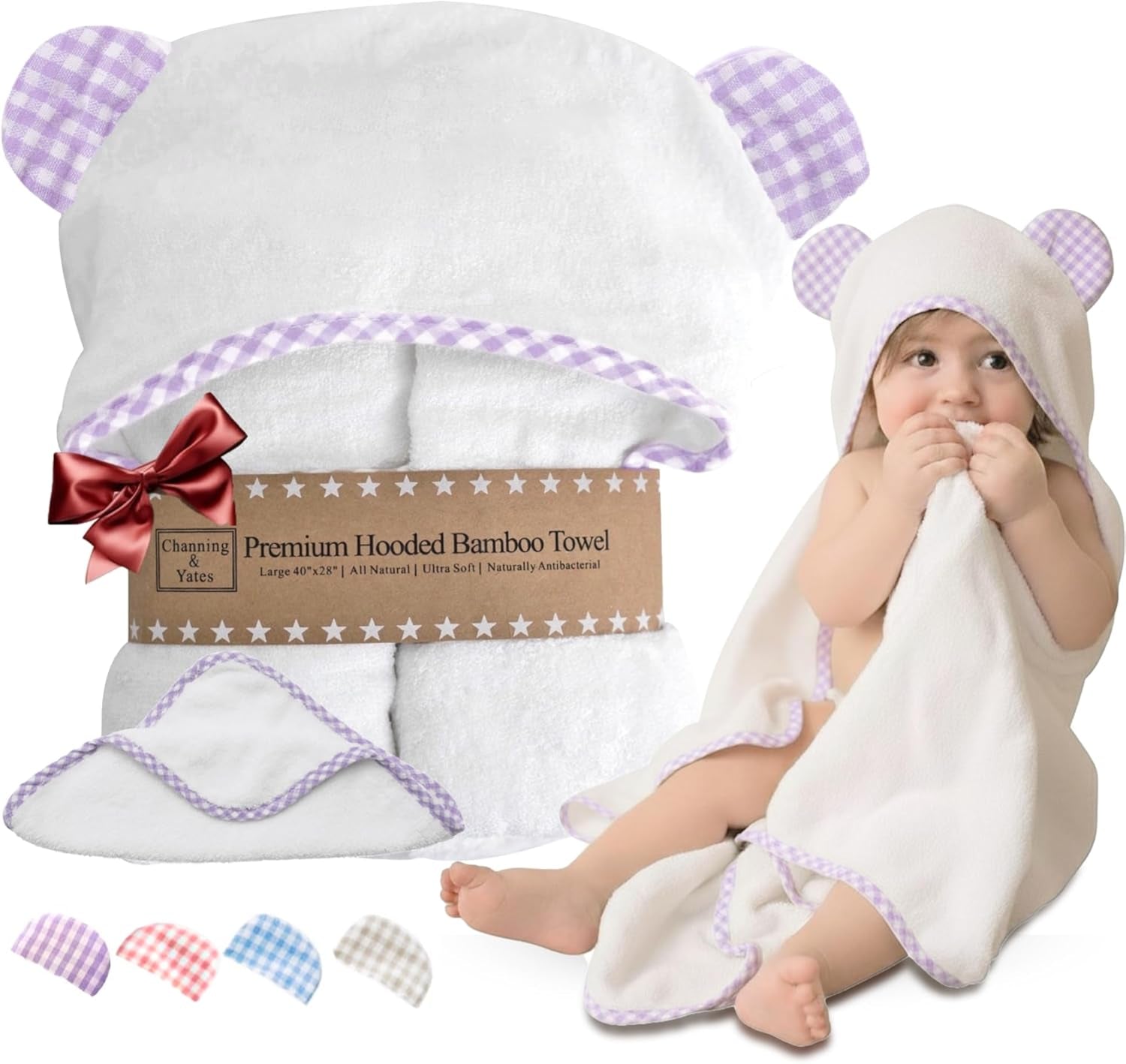 Premium Hooded Baby Towels for Girls – Organic Bamboo Viscose Bath Towel & Washcloth Set, Ultra-Soft & Absorbent (Purple)