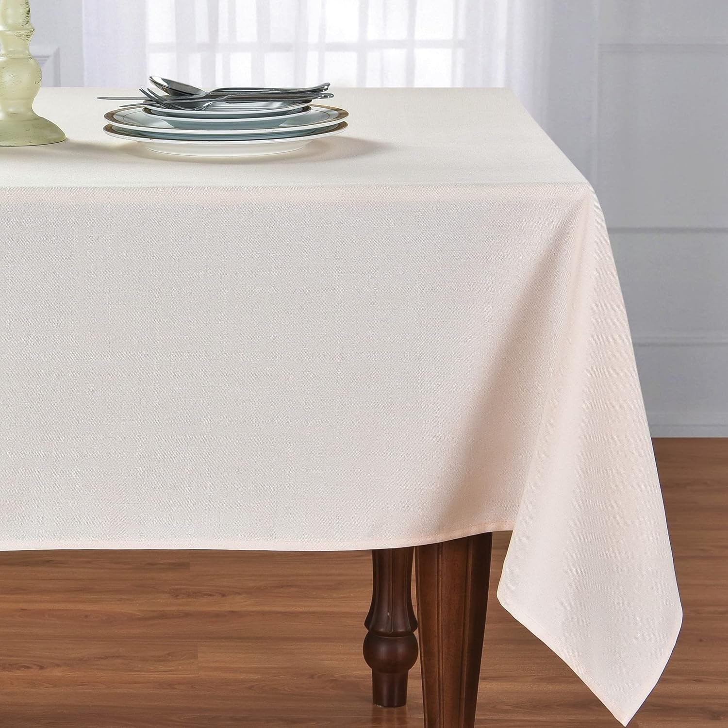 Faux Linen Square Tablecloth 60”×60” – Spill - Resistant, Washable & Wrinkle - Free Indoor/Outdoor Table Cover, Peach Pink - OurOwnHaven