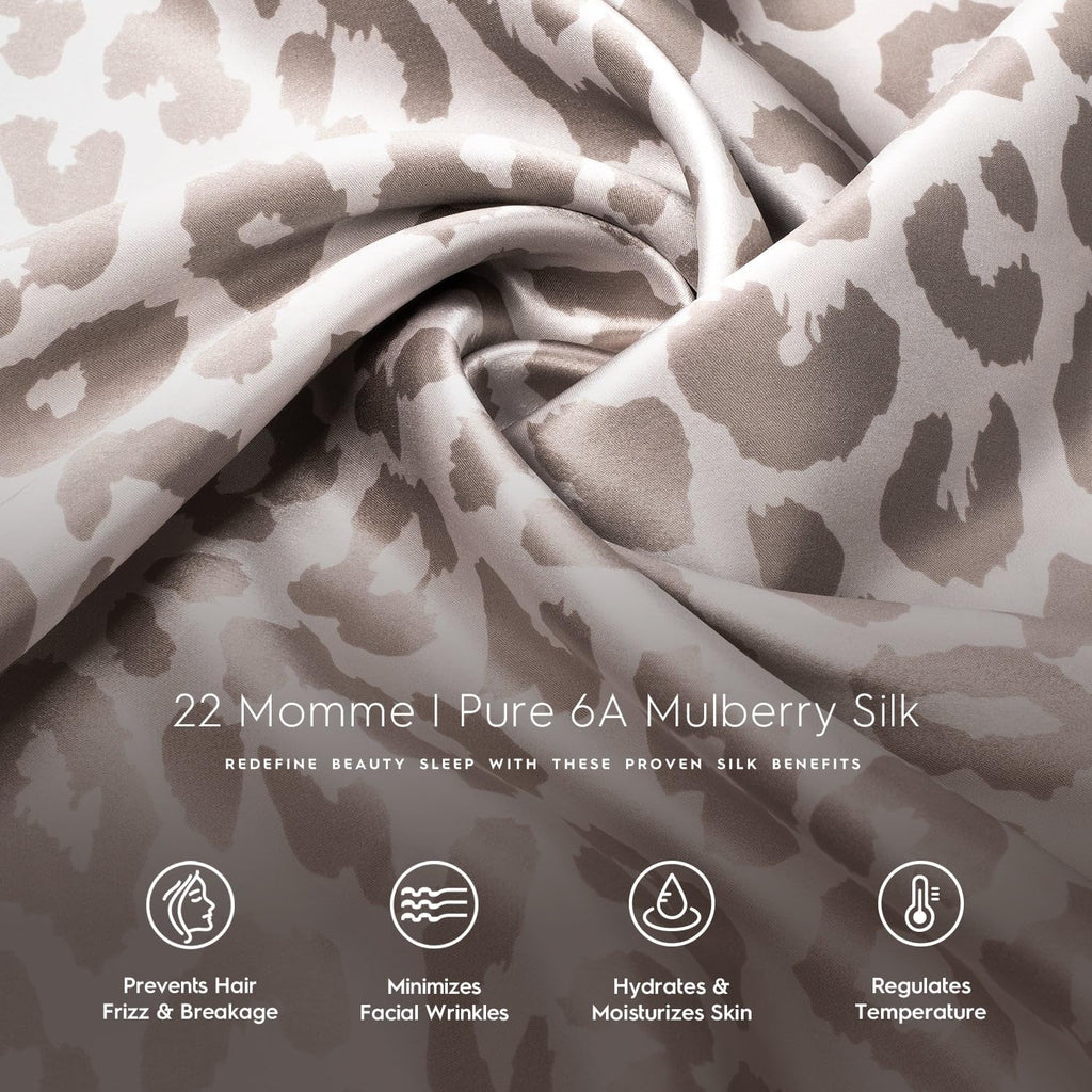 22 Mm 100% Pure Mulberry Silk Pillowcase – 6A Grade, Cooling & Double-Sided for Hair & Skin, Envelope Closure (Leopard, Standard 20”×26”)