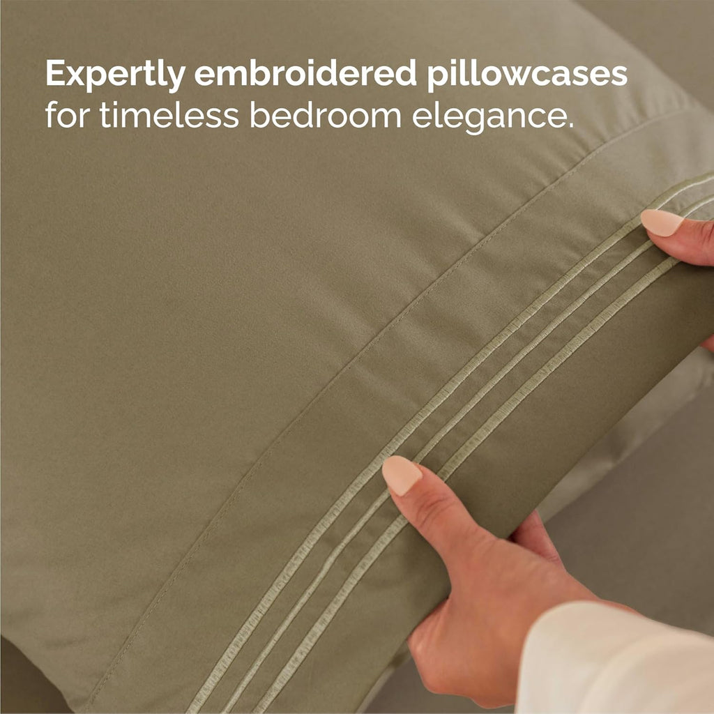 Queen Size 4 - Piece Sheet Set – Breathable Cooling Sheets with Deep Pockets, Ultra - Soft, Wrinkle - Free & Oeko - Tex Certified (Khaki) - OurOwnHaven