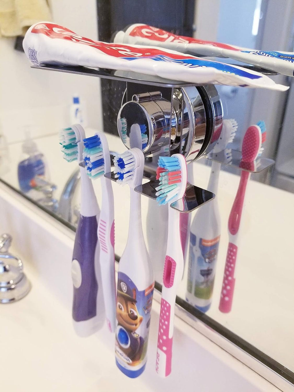 Toothbrush Holder Jewelry Toothpaste Razor Organizer Suction Cup, Mirror, Tile, Wall Mounted, Gift for Bathroom Shower - OurOwnHaven