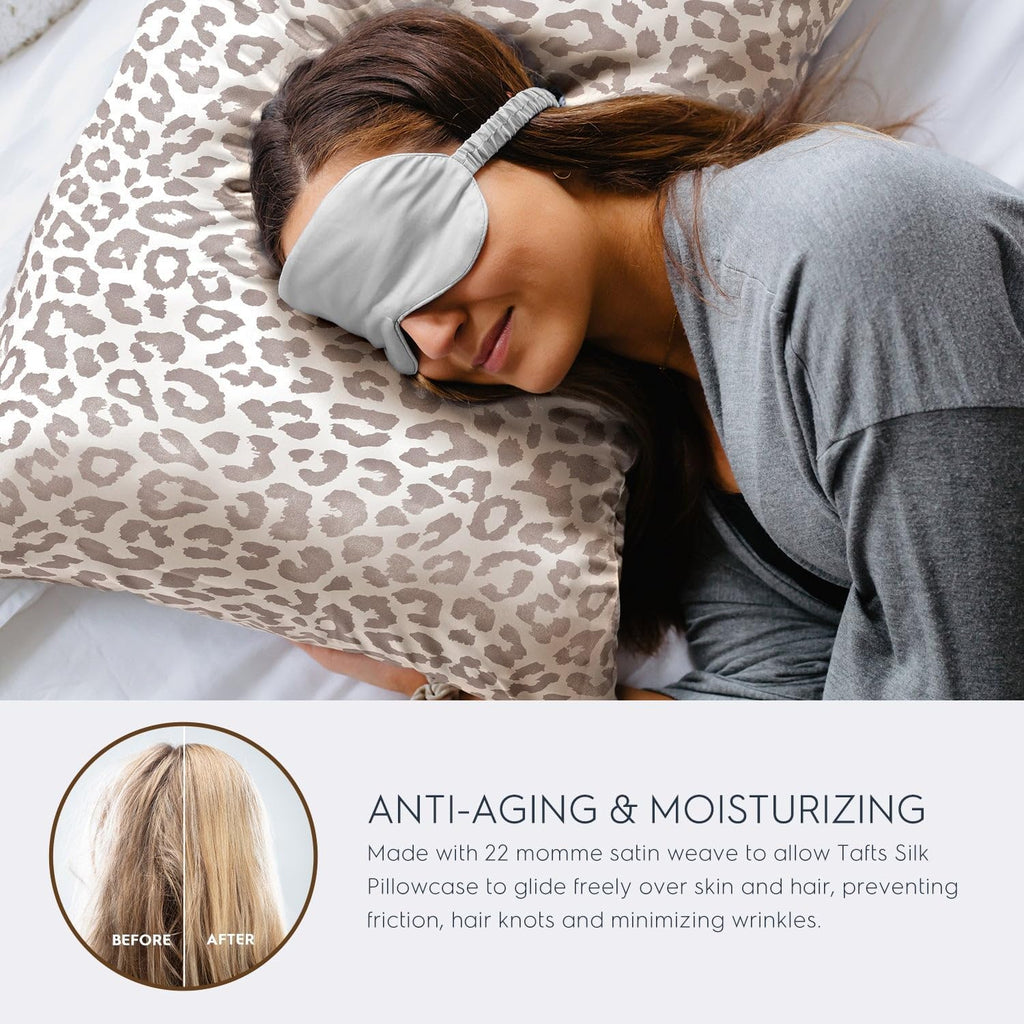 22 Mm 100% Pure Mulberry Silk Pillowcase – 6A Grade, Cooling & Double-Sided for Hair & Skin, Envelope Closure (Leopard, Standard 20”×26”)