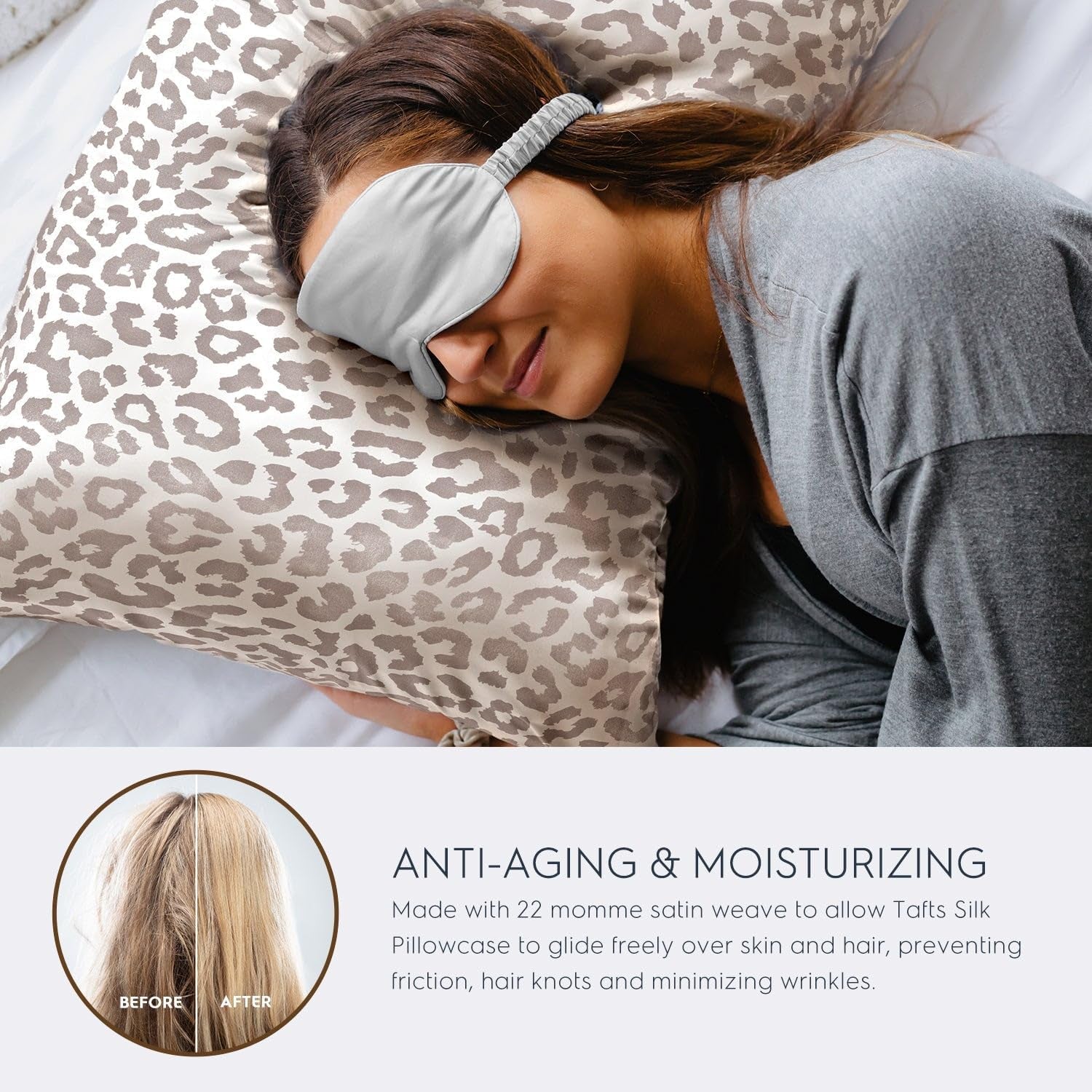 22 Mm 100% Pure Mulberry Silk Pillowcase – 6A Grade, Cooling & Double-Sided for Hair & Skin, Envelope Closure (Leopard, Standard 20”×26”)