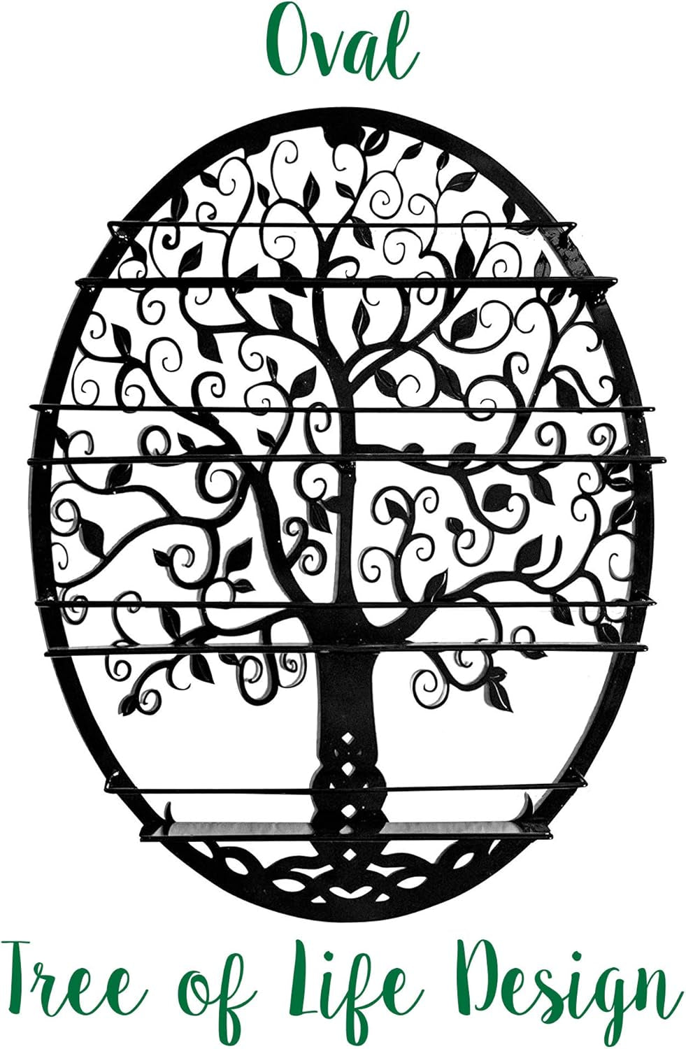 Wall-Mounted Essential Oil & Nail Polish Organizer – Oval Black Display Shelf with Tree Silhouette, Decorative Bottle Storage Rack