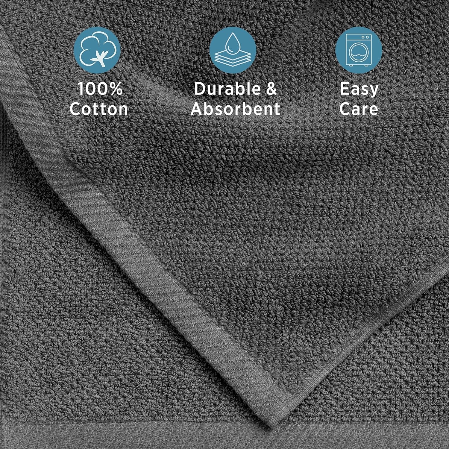 Franklin 100% Cotton Popcorn Towel Set – 6-Piece 600 GSM Plush Bath Towels, Soft, Absorbent & Durable (Dark Gray)