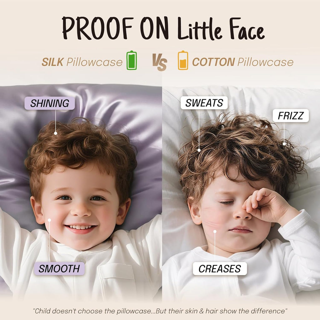100% Mulberry Silk Toddler Pillowcase – 19 Momme Double-Sided Natural Silk for Hair & Skin, Hidden Zipper (13”×18”, Light Plum)