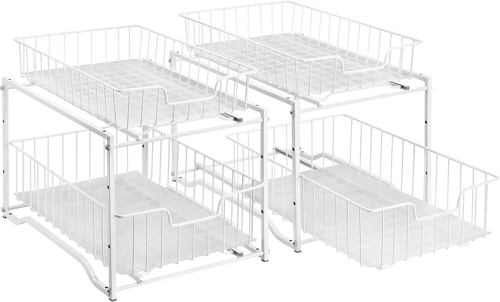 Stackable 2-Tier Spice Rack (2-Pack) – Cabinet Organizer with Sliding Drawers for Kitchen Storage, White