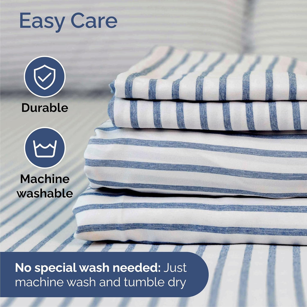 California King 4 - Piece Sheet Set – Cooling & Breathable Hotel - Style Bedding with Deep Pockets, Wrinkle - Free, Oeko - Tex (Blue Stripe) - OurOwnHaven