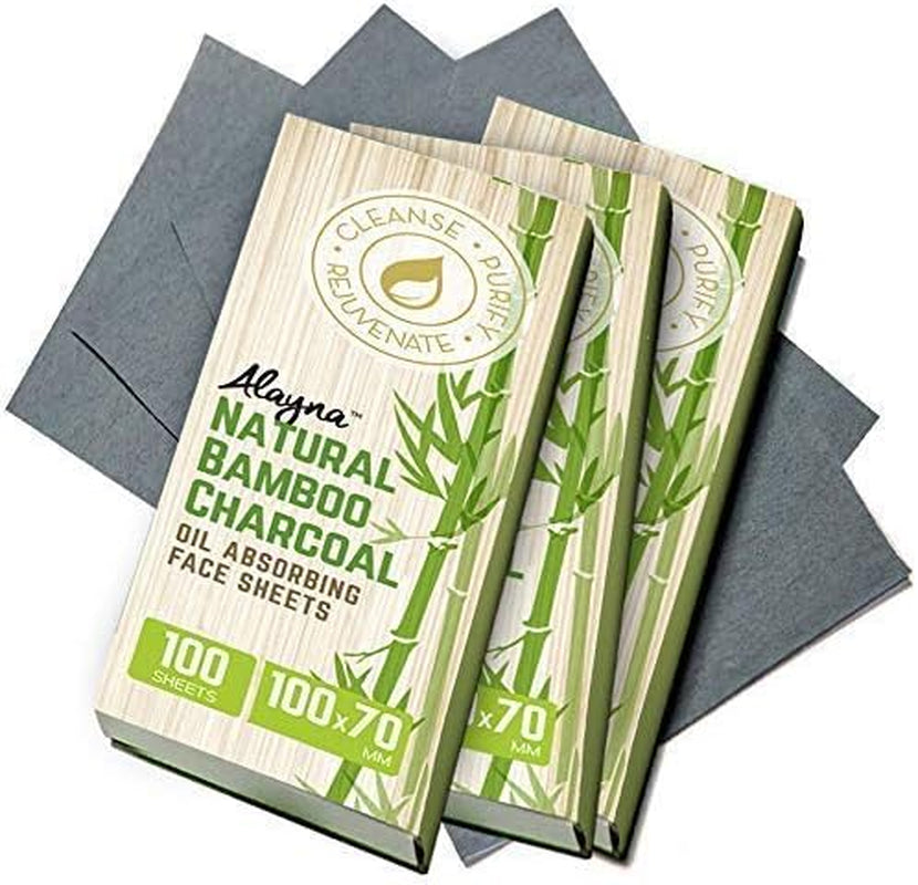 Bamboo Charcoal Oil Blotting Sheets (3-Pack, 300 Count) – Natural Face Blotters to Absorb Shine for Makeup & Skincare