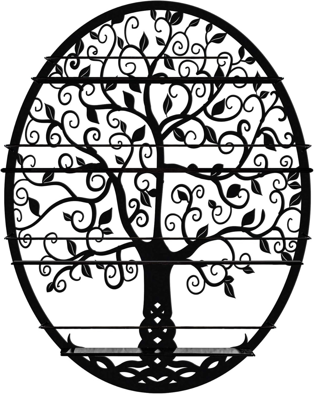 Wall-Mounted Essential Oil & Nail Polish Organizer – Oval Black Display Shelf with Tree Silhouette, Decorative Bottle Storage Rack