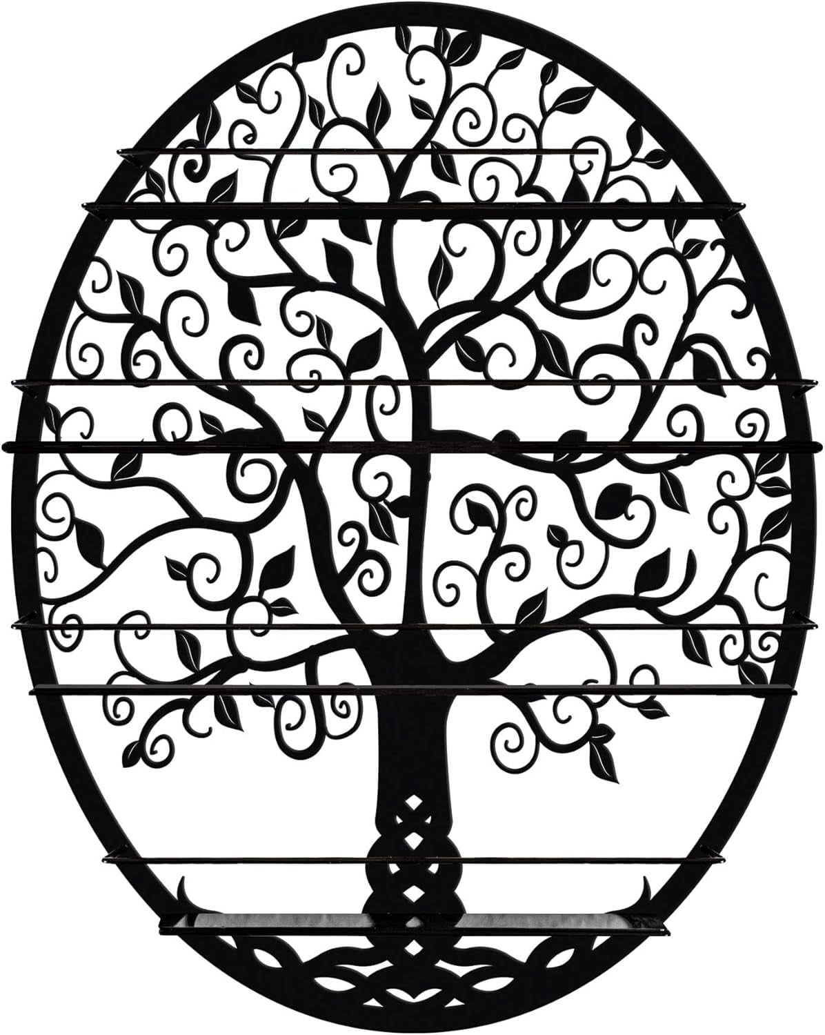 Wall-Mounted Essential Oil & Nail Polish Organizer – Oval Black Display Shelf with Tree Silhouette, Decorative Bottle Storage Rack