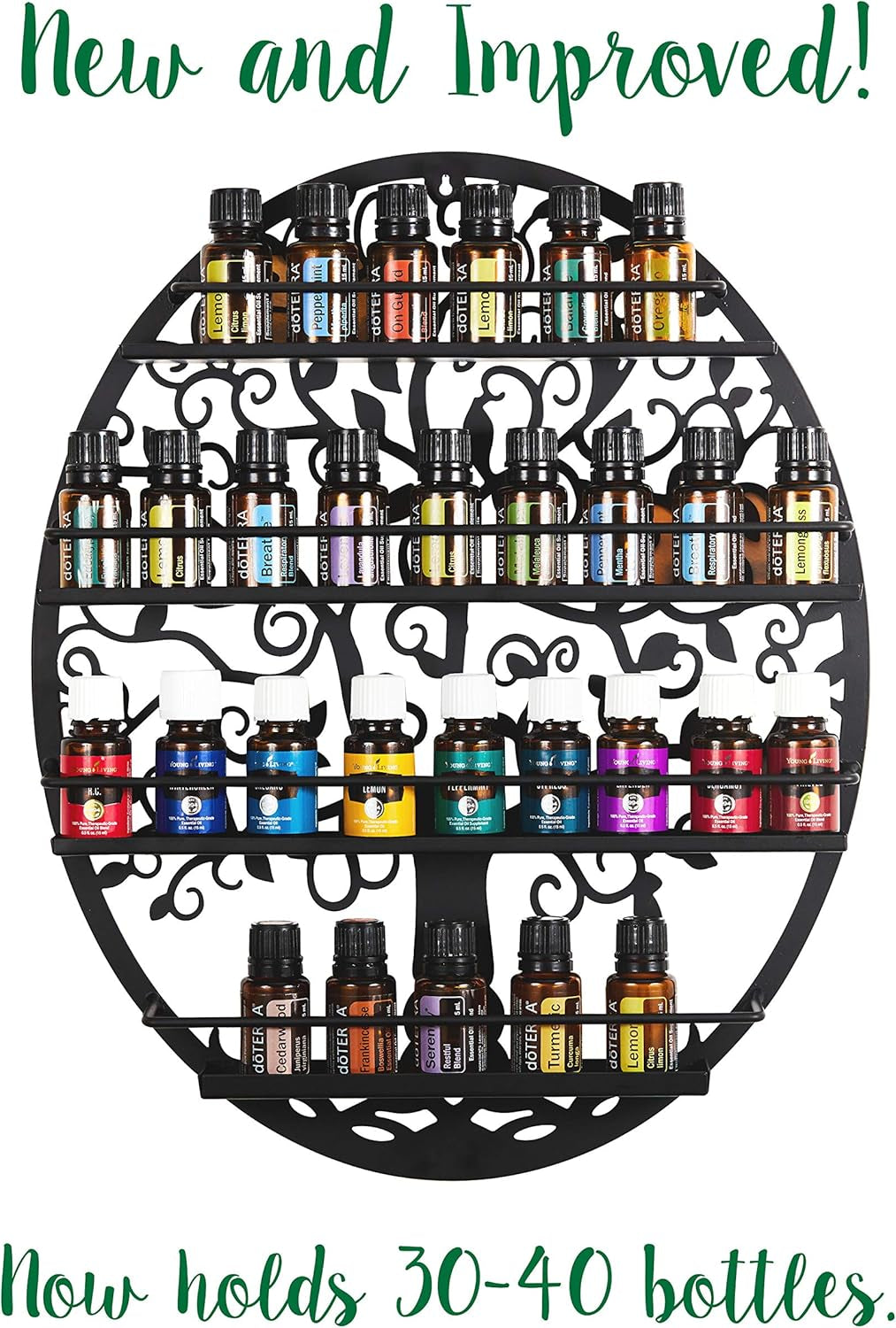 Wall-Mounted Essential Oil & Nail Polish Organizer – Oval Black Display Shelf with Tree Silhouette, Decorative Bottle Storage Rack