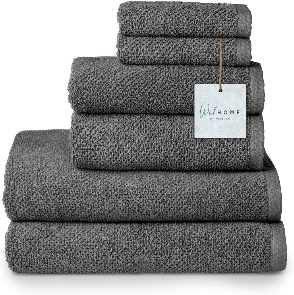 Franklin 100% Cotton Popcorn Towel Set – 6-Piece 600 GSM Plush Bath Towels, Soft, Absorbent & Durable (Dark Gray)