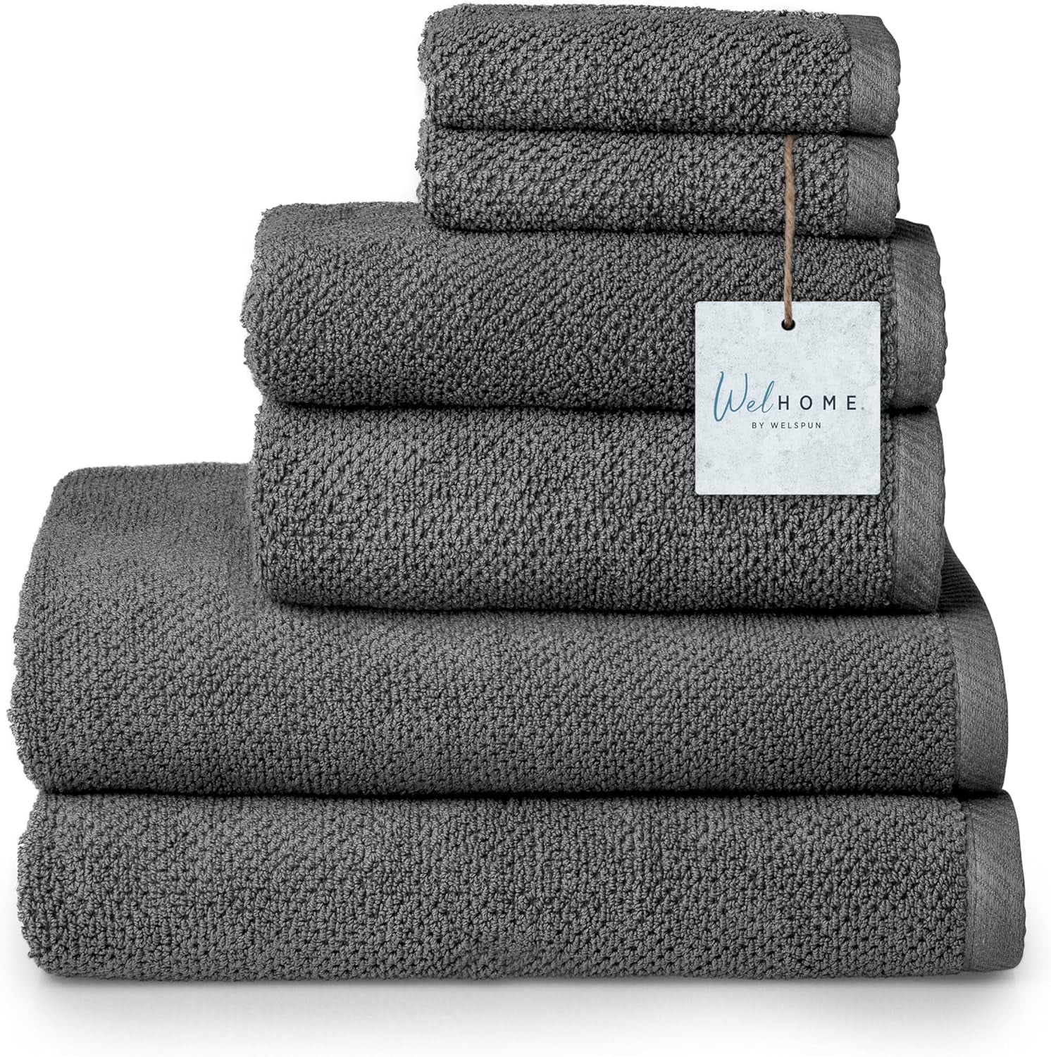 Franklin 100% Cotton Popcorn Towel Set – 6-Piece 600 GSM Plush Bath Towels, Soft, Absorbent & Durable (Dark Gray)