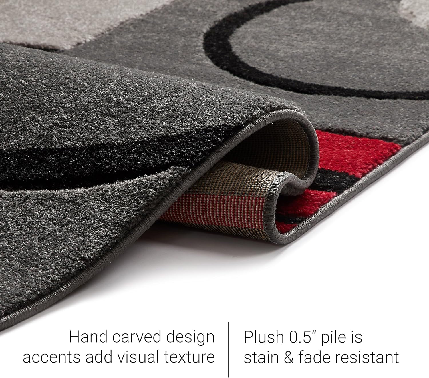 Ruby Echo Geometric Area Rug 2’×3’ – Modern Red & Grey Accent Carpet with Hand - Carved Circle Design, Soft & Durable - OurOwnHaven