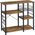 4 - Tier Kitchen Baker’s Rack – Rustic Coffee Bar & Microwave Stand with Wire Basket and Side Hooks for Storage & Organization - OurOwnHaven