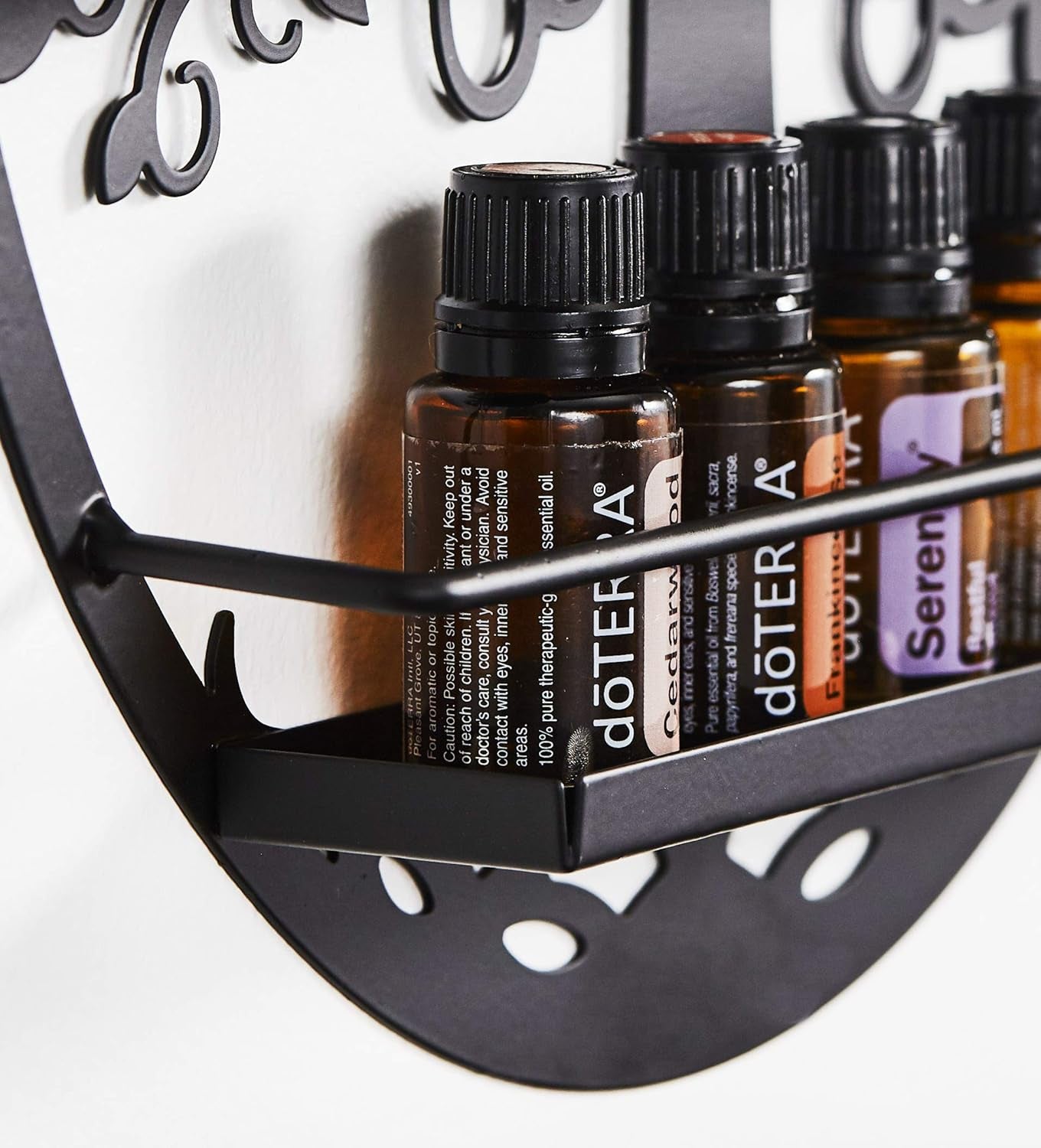 Wall-Mounted Essential Oil & Nail Polish Organizer – Oval Black Display Shelf with Tree Silhouette, Decorative Bottle Storage Rack