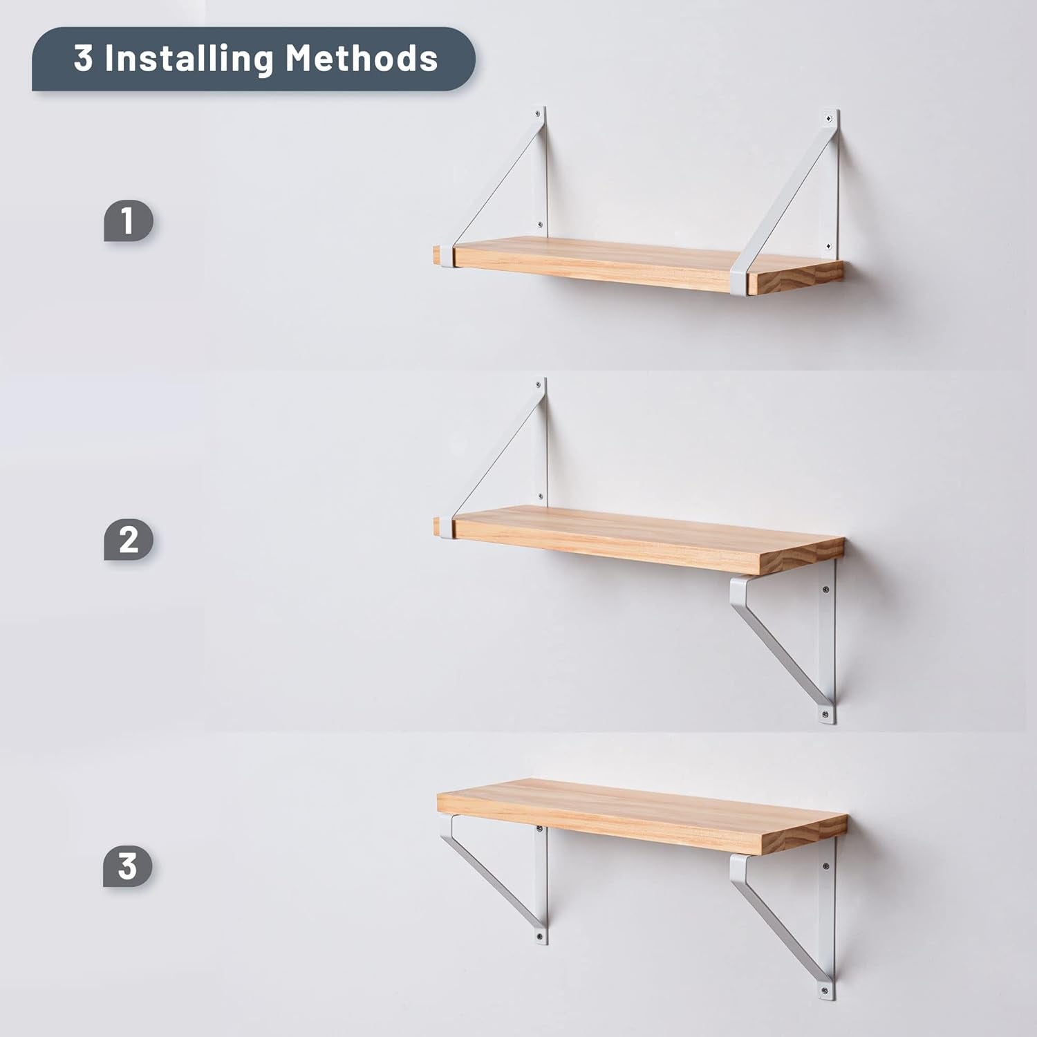 Labcosi Natural Wood Floating Shelves Wall Mounted for Bathroom, Living Room, Kitchen, Office, Nursery, Bedroom, 2-Pack Modern Decor Wooden Wall Shelf