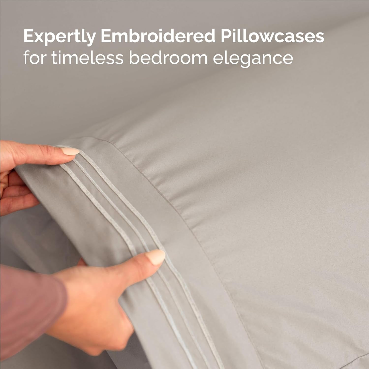 Twin XL 3 - Piece Sheet Set – Soft Cooling Sheets with Deep Pockets, Wrinkle - Free & Oeko - Tex Certified (Light Grey) - OurOwnHaven