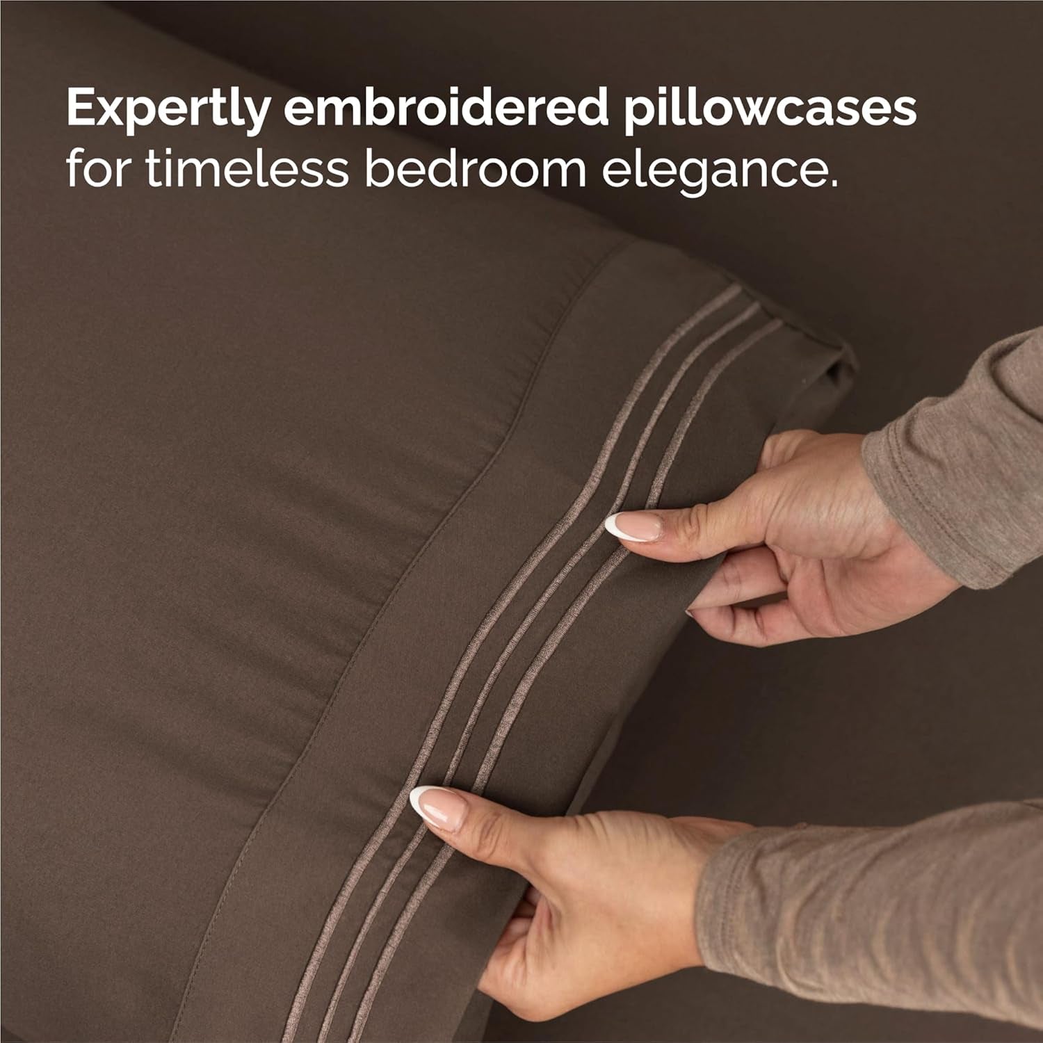 Split King Size 5-Piece Sheet Set – Ultra-Soft Cooling Sheets with Deep Pockets, Wrinkle-Free & Oeko-Tex Certified (Brown)