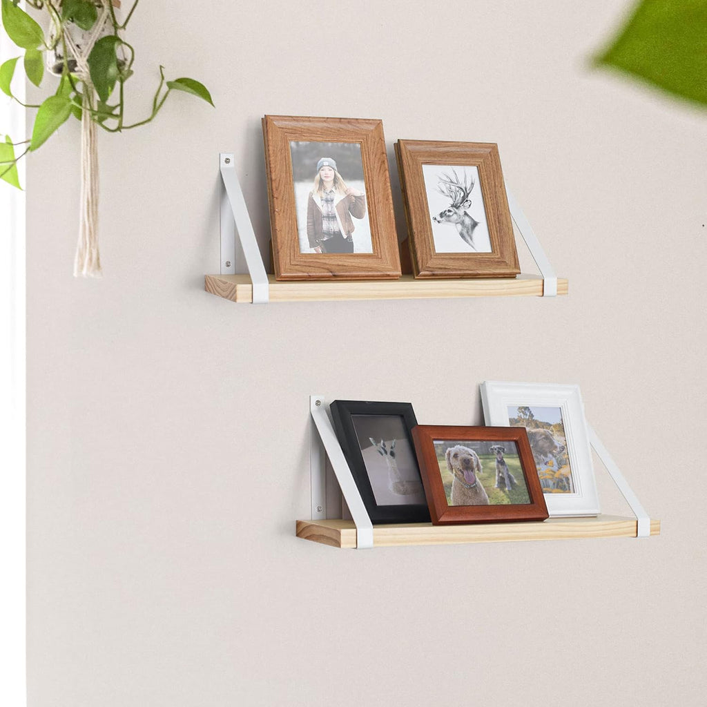 Labcosi Natural Wood Floating Shelves Wall Mounted for Bathroom, Living Room, Kitchen, Office, Nursery, Bedroom, 2-Pack Modern Decor Wooden Wall Shelf