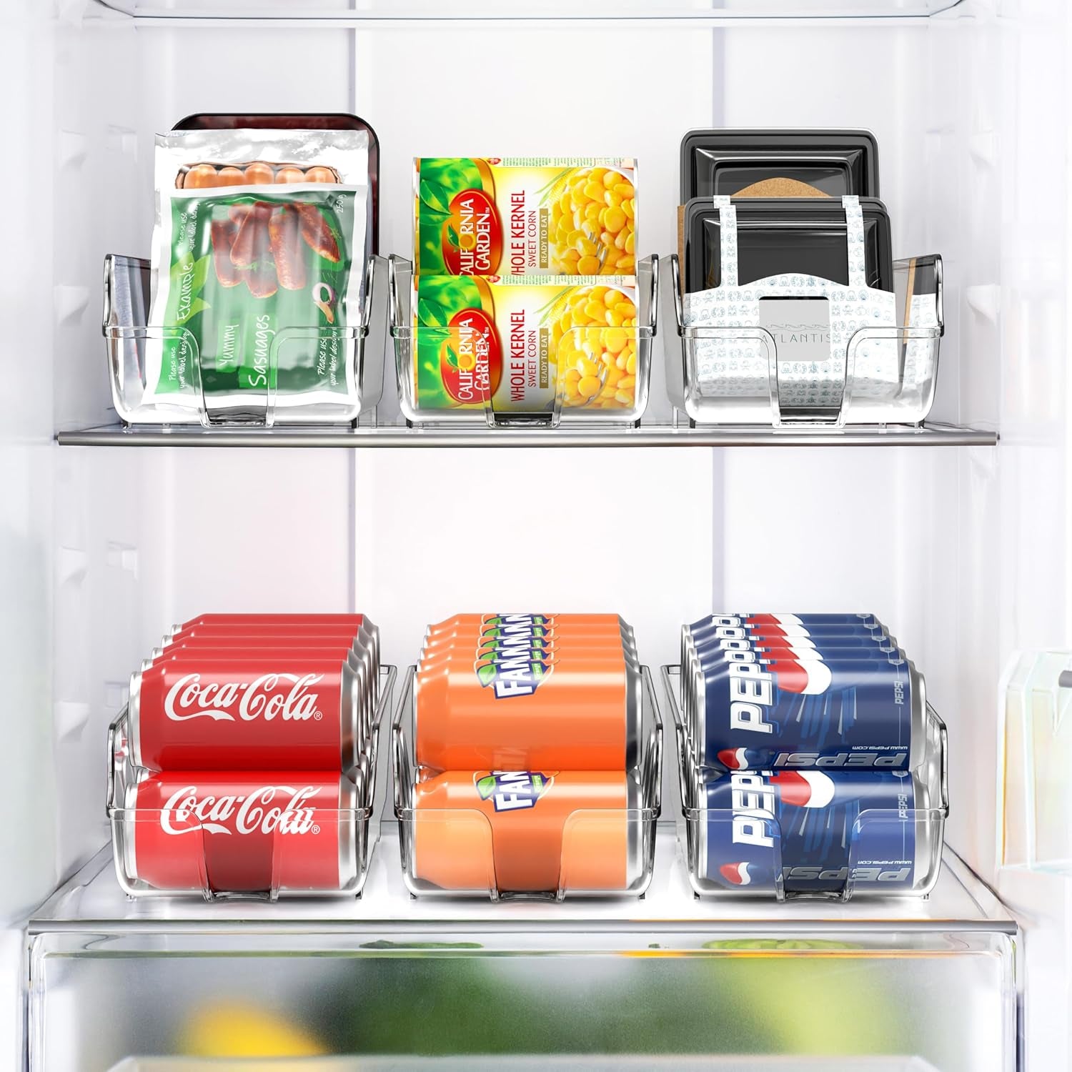Soda Can Organizer and Dispenser for Refrigerator / Pantry, Clear, Set of 2 - OurOwnHaven