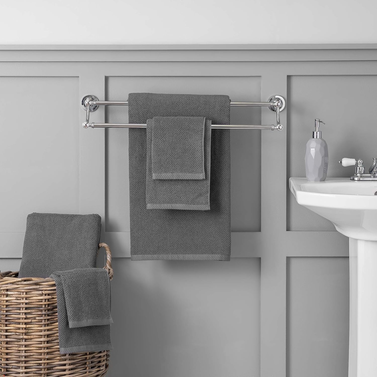 Franklin 100% Cotton Popcorn Towel Set – 6-Piece 600 GSM Plush Bath Towels, Soft, Absorbent & Durable (Dark Gray)