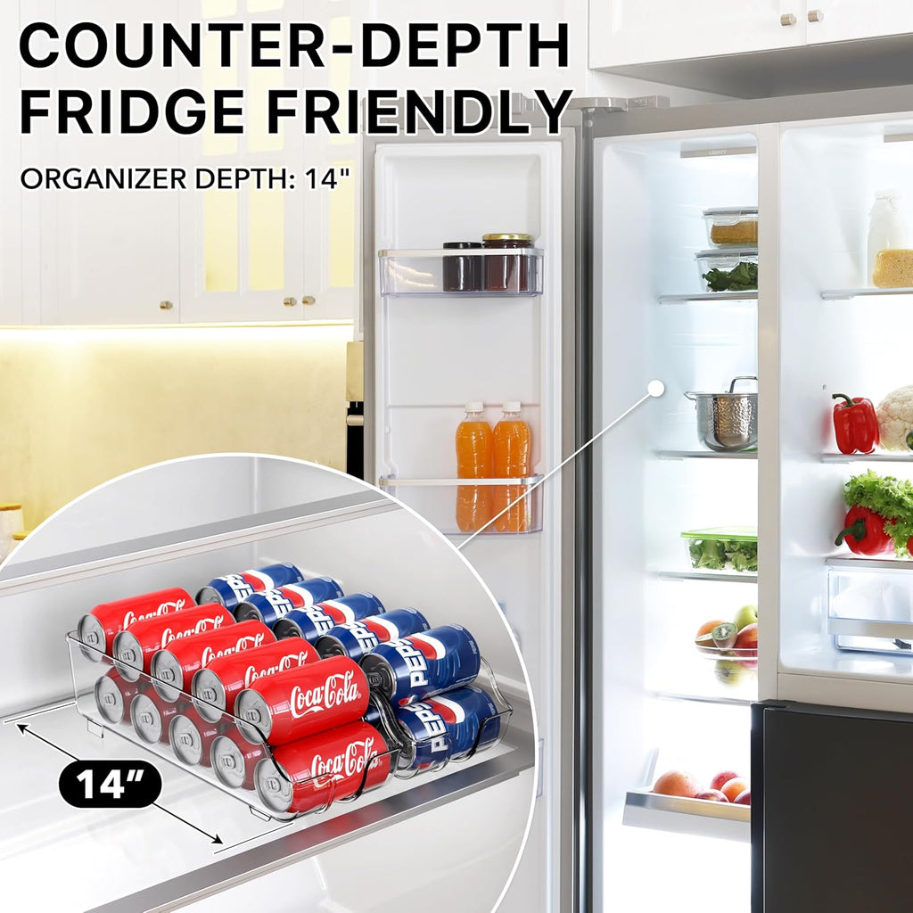 Soda Can Organizer and Dispenser for Refrigerator / Pantry, Clear, Set of 2 - OurOwnHaven