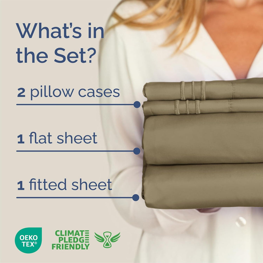 Queen Size 4 - Piece Sheet Set – Breathable Cooling Sheets with Deep Pockets, Ultra - Soft, Wrinkle - Free & Oeko - Tex Certified (Khaki) - OurOwnHaven