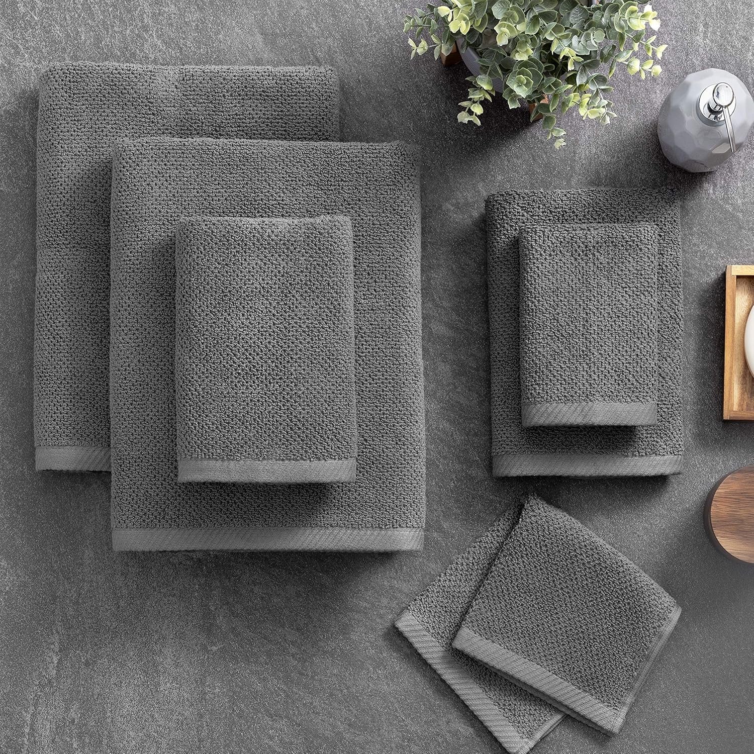 Franklin 100% Cotton Popcorn Towel Set – 6-Piece 600 GSM Plush Bath Towels, Soft, Absorbent & Durable (Dark Gray)