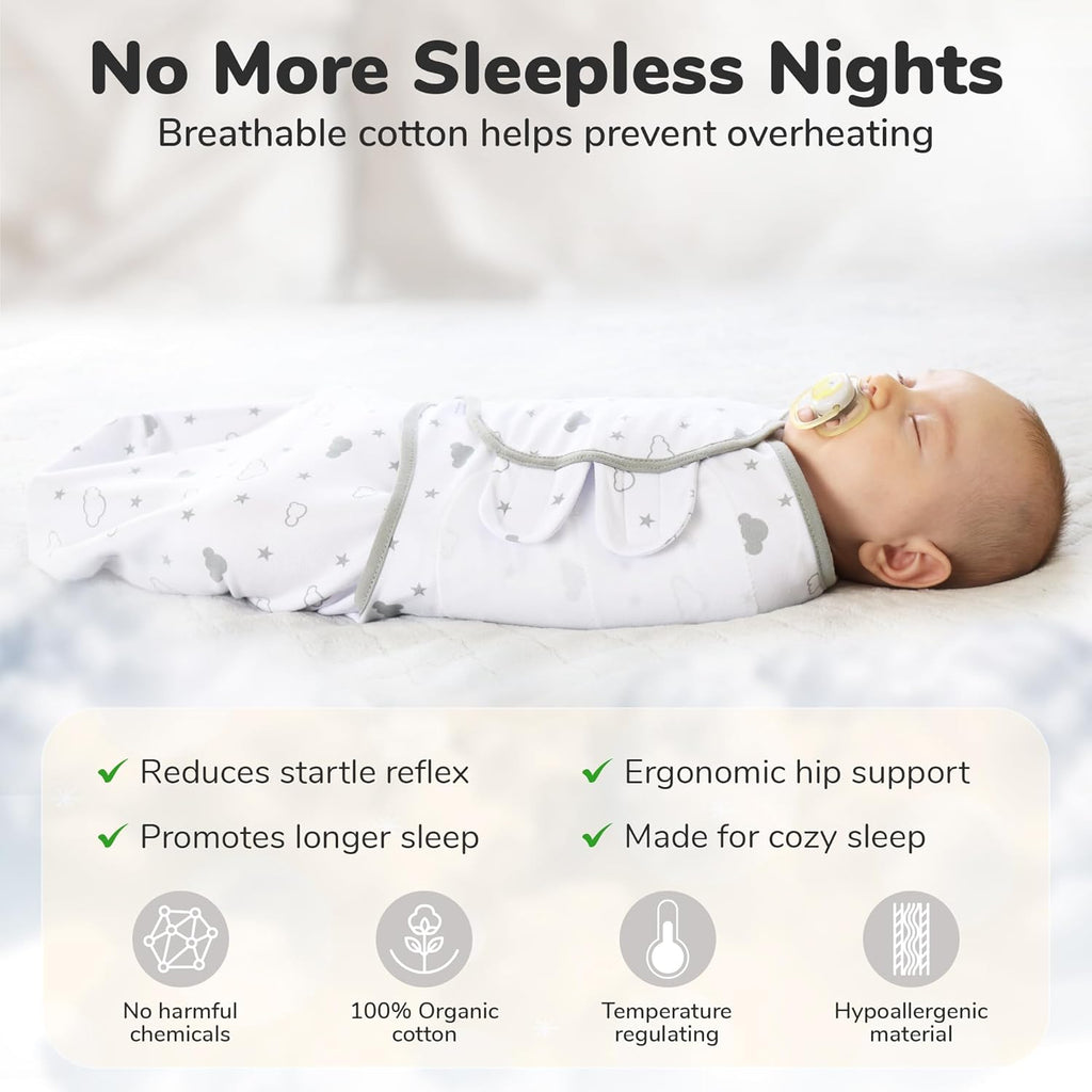 Organic Baby Swaddle Blankets (3 - Pack) – Adjustable Newborn Swaddle Sleep Sacks for 0–3 Months, Easy Wrap, Soft & Breathable, Grey - OurOwnHaven