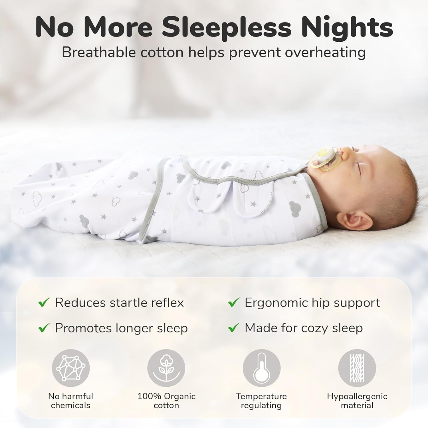 Organic Baby Swaddle Blankets (3 - Pack) – Adjustable Newborn Swaddle Sleep Sacks for 0–3 Months, Easy Wrap, Soft & Breathable, Grey - OurOwnHaven