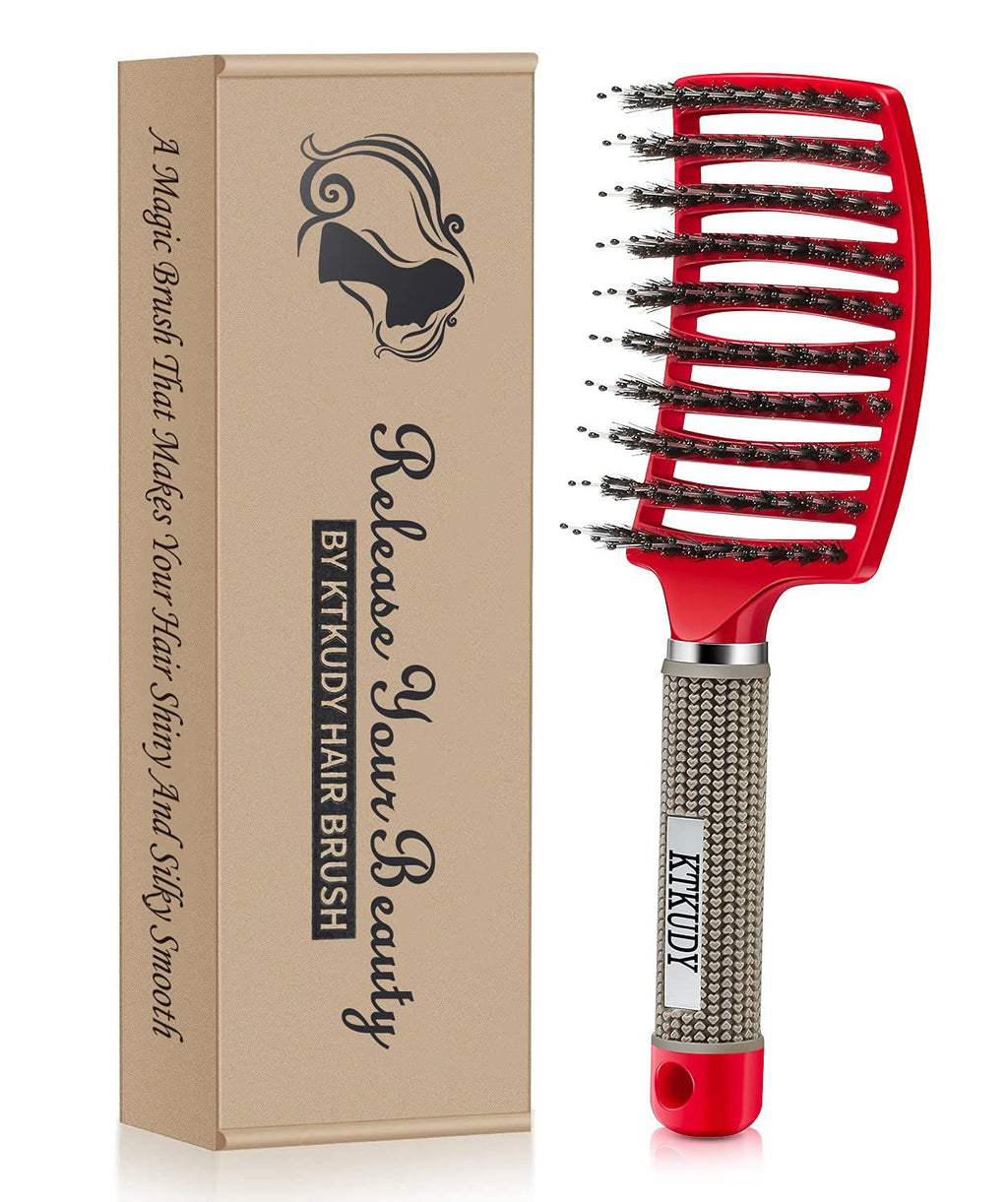 Detangling Hair Brush with Boar Bristles – Pain - Free Tangle - Free Styling for Wet & Dry Hair, Kids, Women & Men (Red) - OurOwnHaven