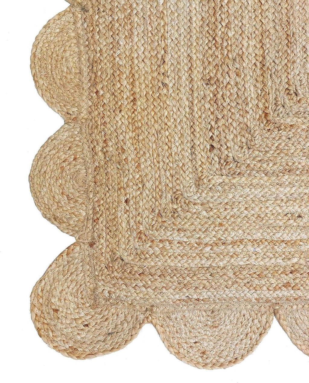 Gautam International Scalloped Natural Jute Area Rug, Natural Color (3'X5') - OurOwnHaven