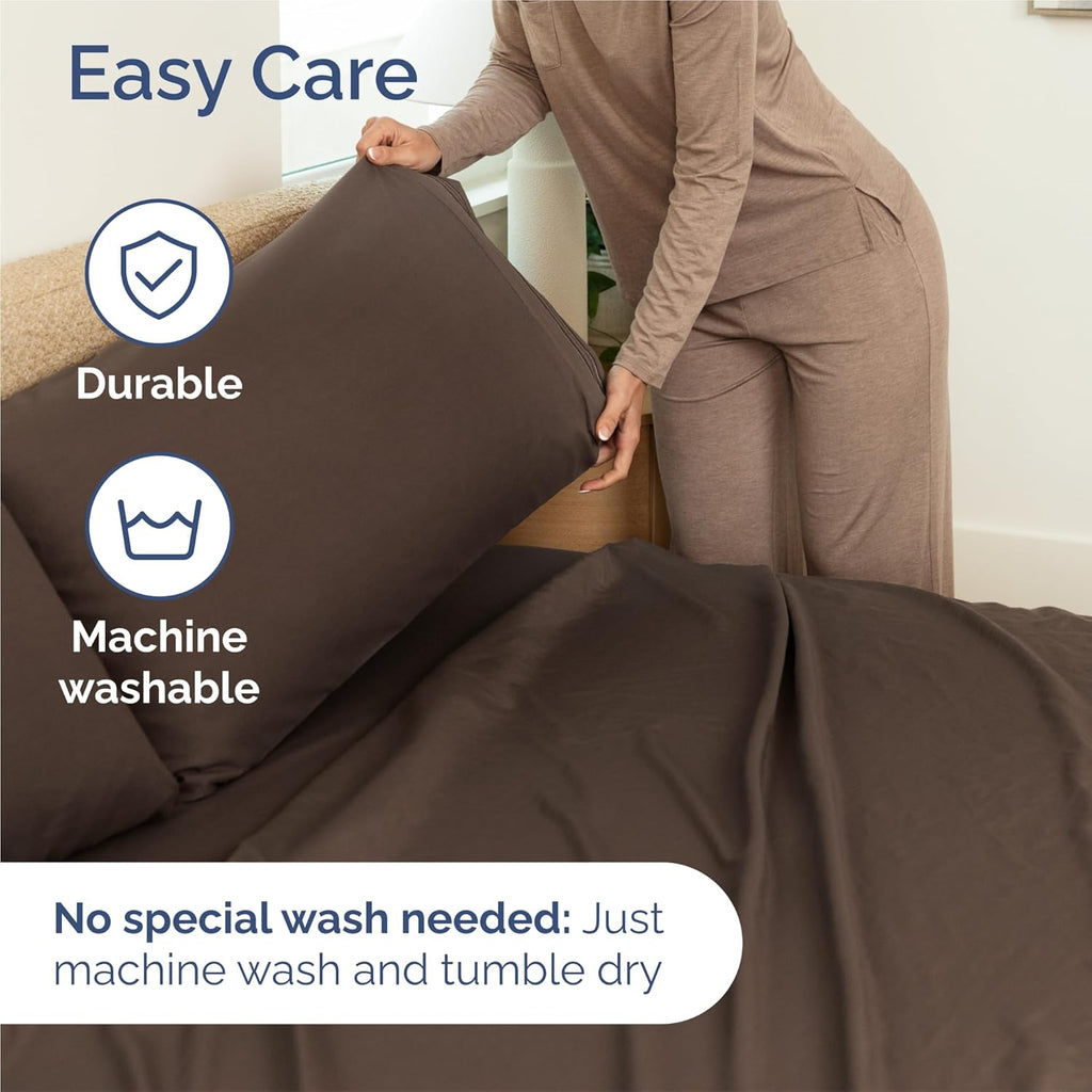 Split King Size 5-Piece Sheet Set – Ultra-Soft Cooling Sheets with Deep Pockets, Wrinkle-Free & Oeko-Tex Certified (Brown)