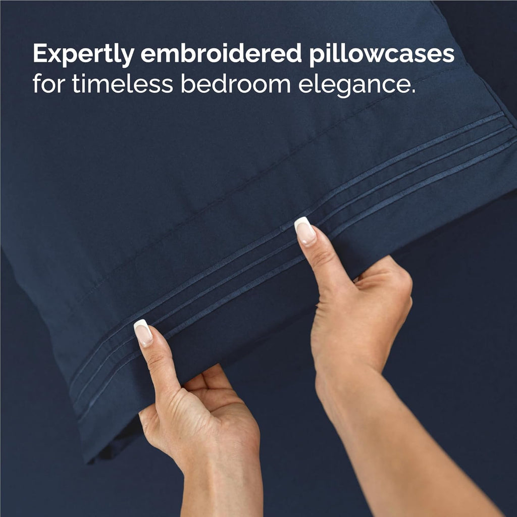 Twin XL 3 - Piece Sheet Set – Breathable Cooling Bedding with Deep Pockets, Soft, Wrinkle - Free & Oeko - Tex Certified (Navy Blue) - OurOwnHaven