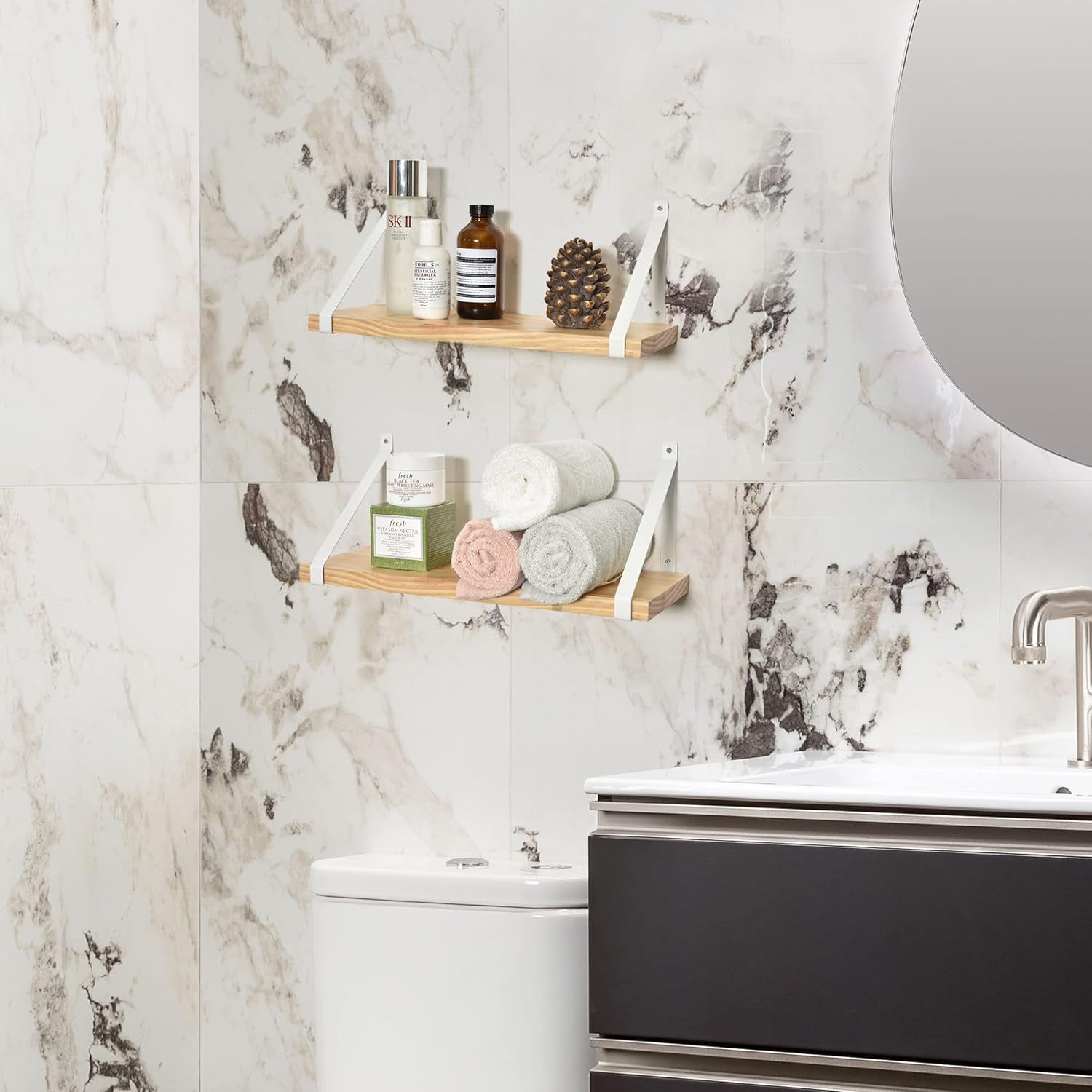 Labcosi Natural Wood Floating Shelves Wall Mounted for Bathroom, Living Room, Kitchen, Office, Nursery, Bedroom, 2-Pack Modern Decor Wooden Wall Shelf