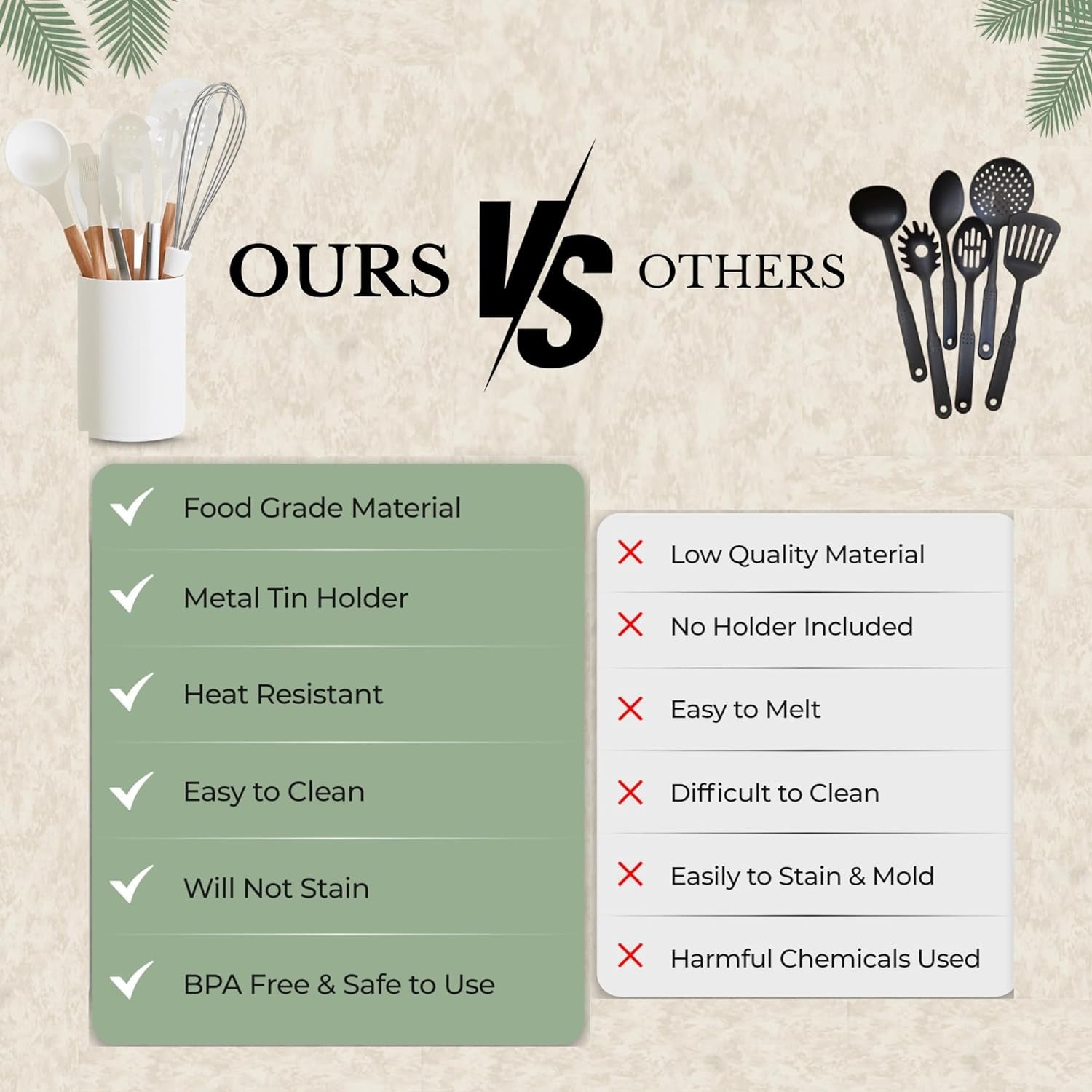 Silicone Cooking Utensils Set (11 - Piece) – BPA - Free, Non - Toxic Heat - Resistant Kitchen Tools with Holder, White - OurOwnHaven