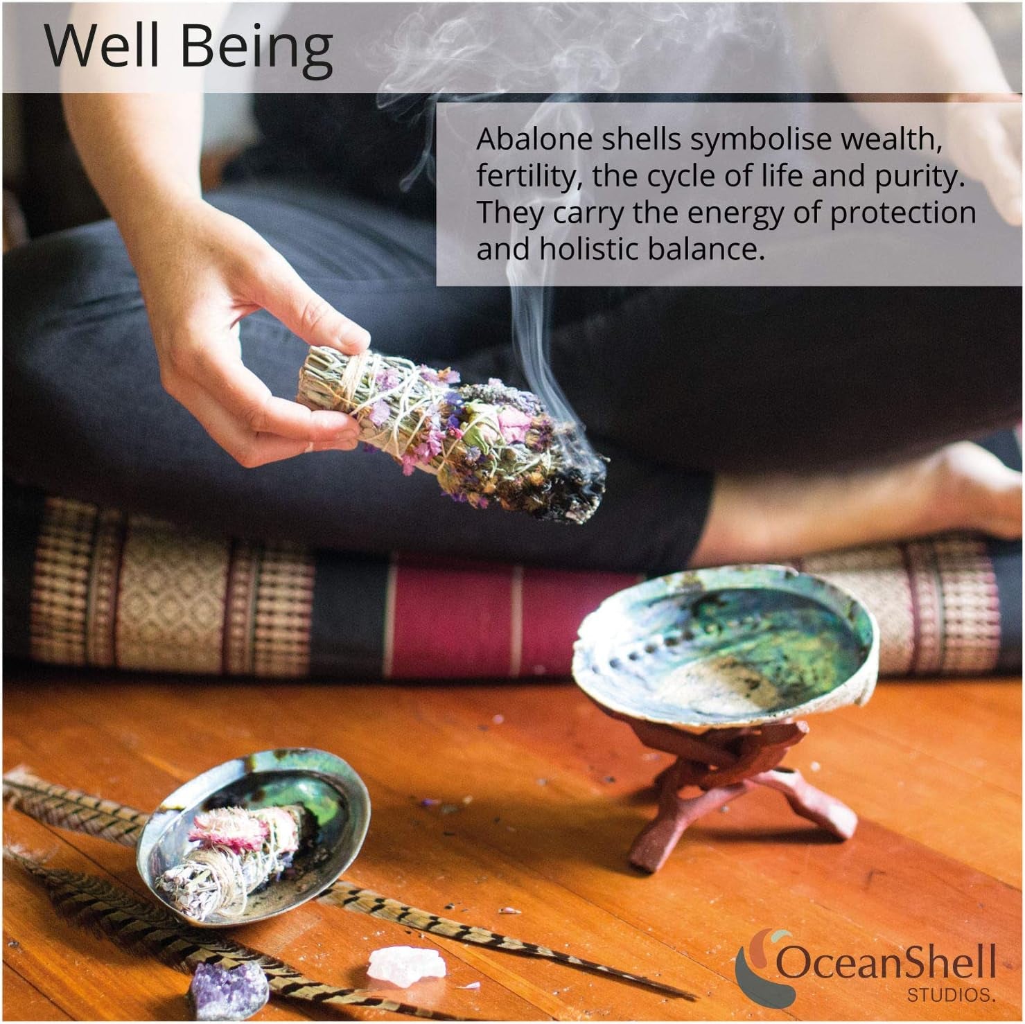 Natural Abalone (Pāua) Shell with Stand – Sustainably Sourced Smudging Bowl for Meditation, Incense & Home Cleansing (6–6.5”) - OurOwnHaven