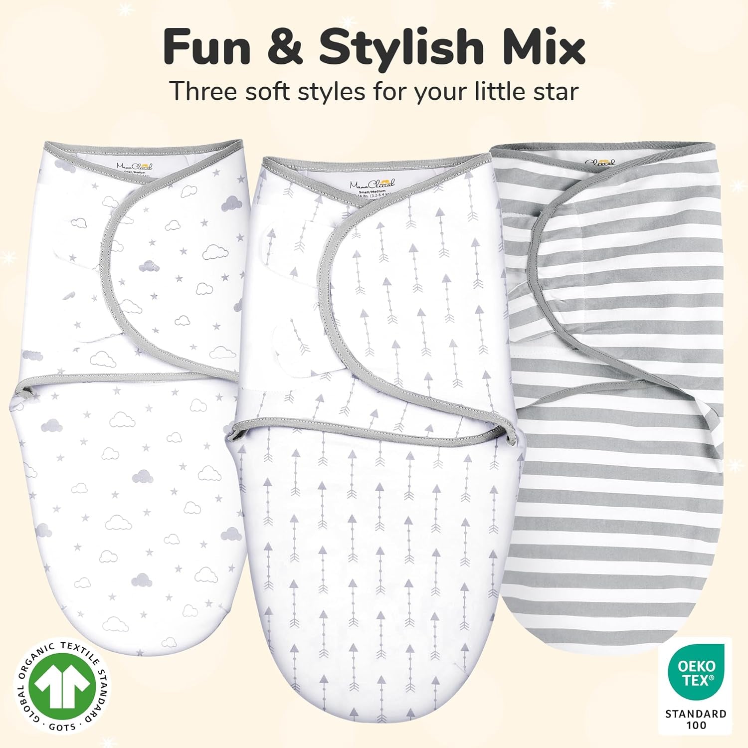 Organic Baby Swaddle Blankets (3 - Pack) – Adjustable Newborn Swaddle Sleep Sacks for 0–3 Months, Easy Wrap, Soft & Breathable, Grey - OurOwnHaven