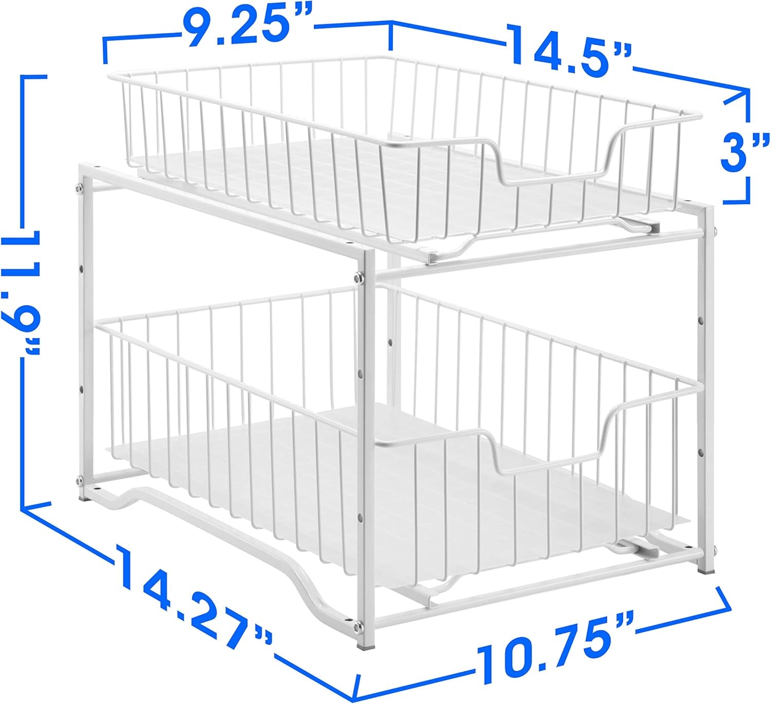 Stackable 2-Tier Spice Rack (2-Pack) – Cabinet Organizer with Sliding Drawers for Kitchen Storage, White