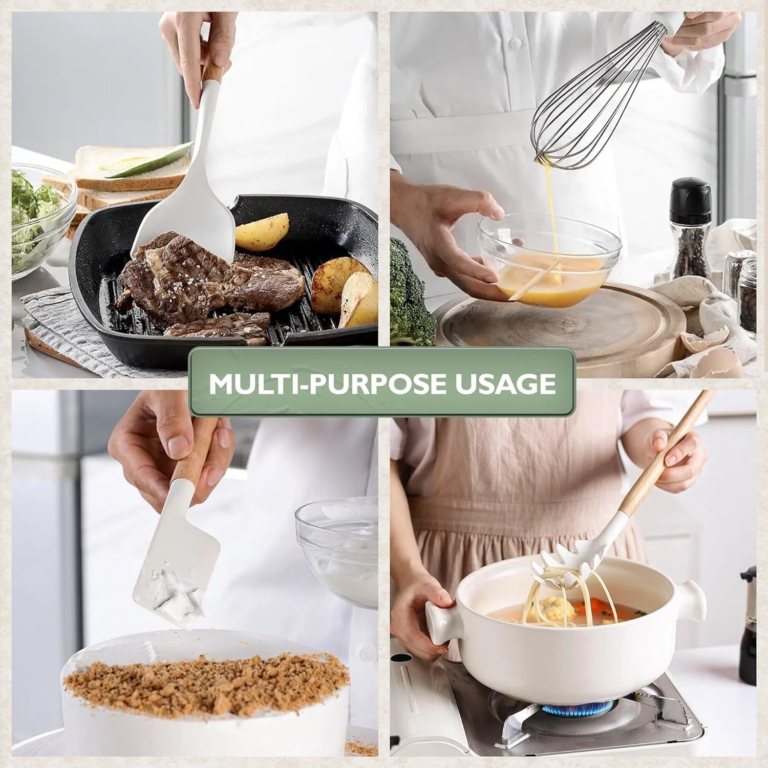 Silicone Cooking Utensils Set (11 - Piece) – BPA - Free, Non - Toxic Heat - Resistant Kitchen Tools with Holder, White - OurOwnHaven