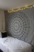 Black & White Elephant Mandala Tapestry – King Size Bohemian Wall Hanging or Bedspread, Ethnic Hippie Decor (90”×108”)