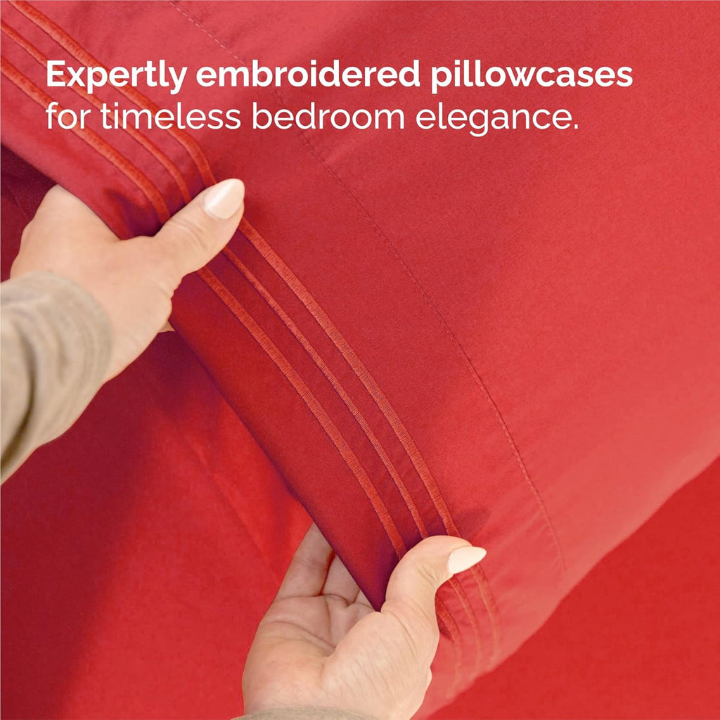 Split King Size 5-Piece Sheet Set – Cooling, Ultra-Soft Hotel-Luxury Sheets with Deep Pockets, Wrinkle-Free & Oeko-Tex Certified (Red)