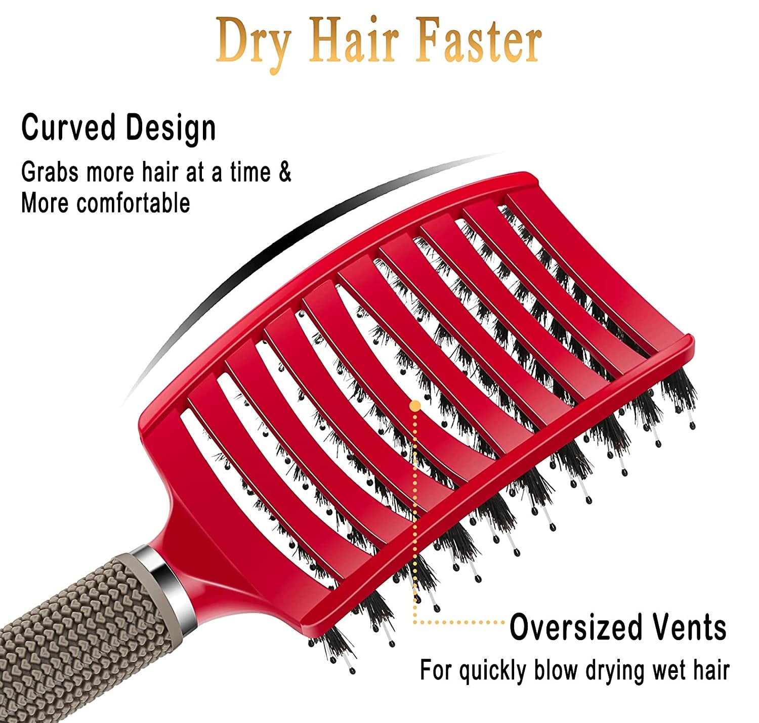 Detangling Hair Brush with Boar Bristles – Pain - Free Tangle - Free Styling for Wet & Dry Hair, Kids, Women & Men (Red) - OurOwnHaven