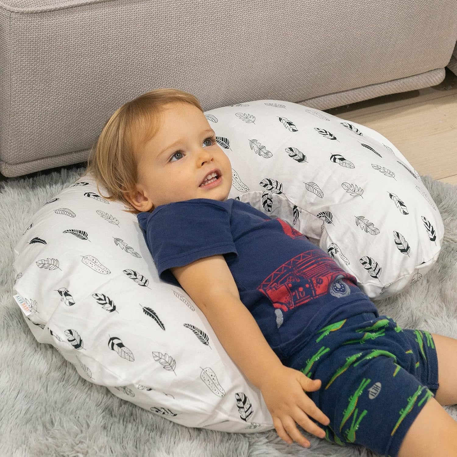 Soft Nursing Pillow Cover Slipcover – Breathable & Gentle Maternity Breastfeeding Cushion Cover for Newborn Feeding, Feather Print, ZT01 - OurOwnHaven
